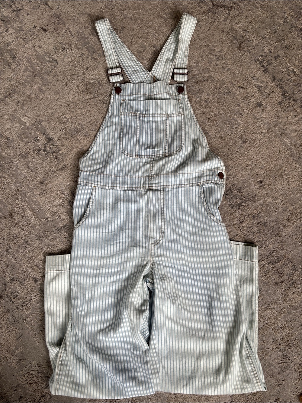 Billabong Light Blue & White Striped Denim Overalls